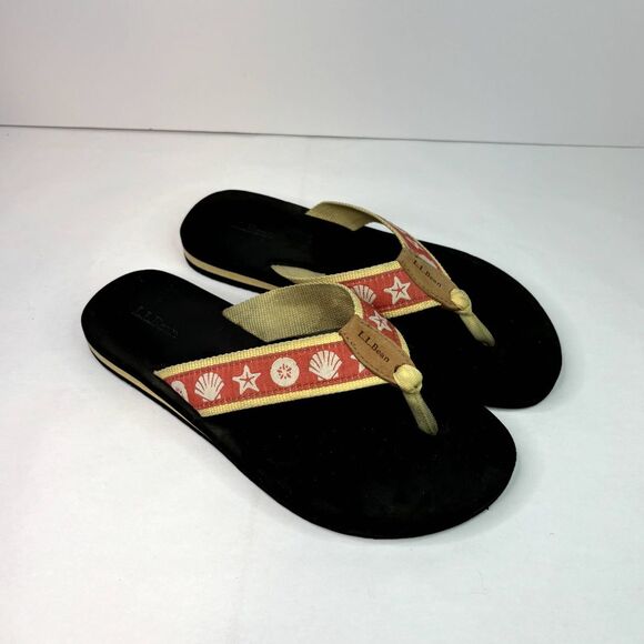 LL Bean Nubuck Seashells Flip Flop Slide Sandals Strap Comfy Womens Summer - Picture 9 of 9